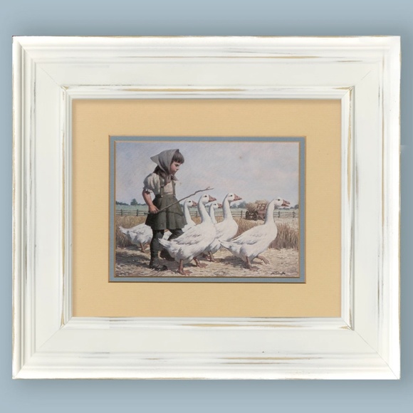 Vintage Art Print Little Girl with Geese, Nursery room art print,  cottage - Picture 3 of 5